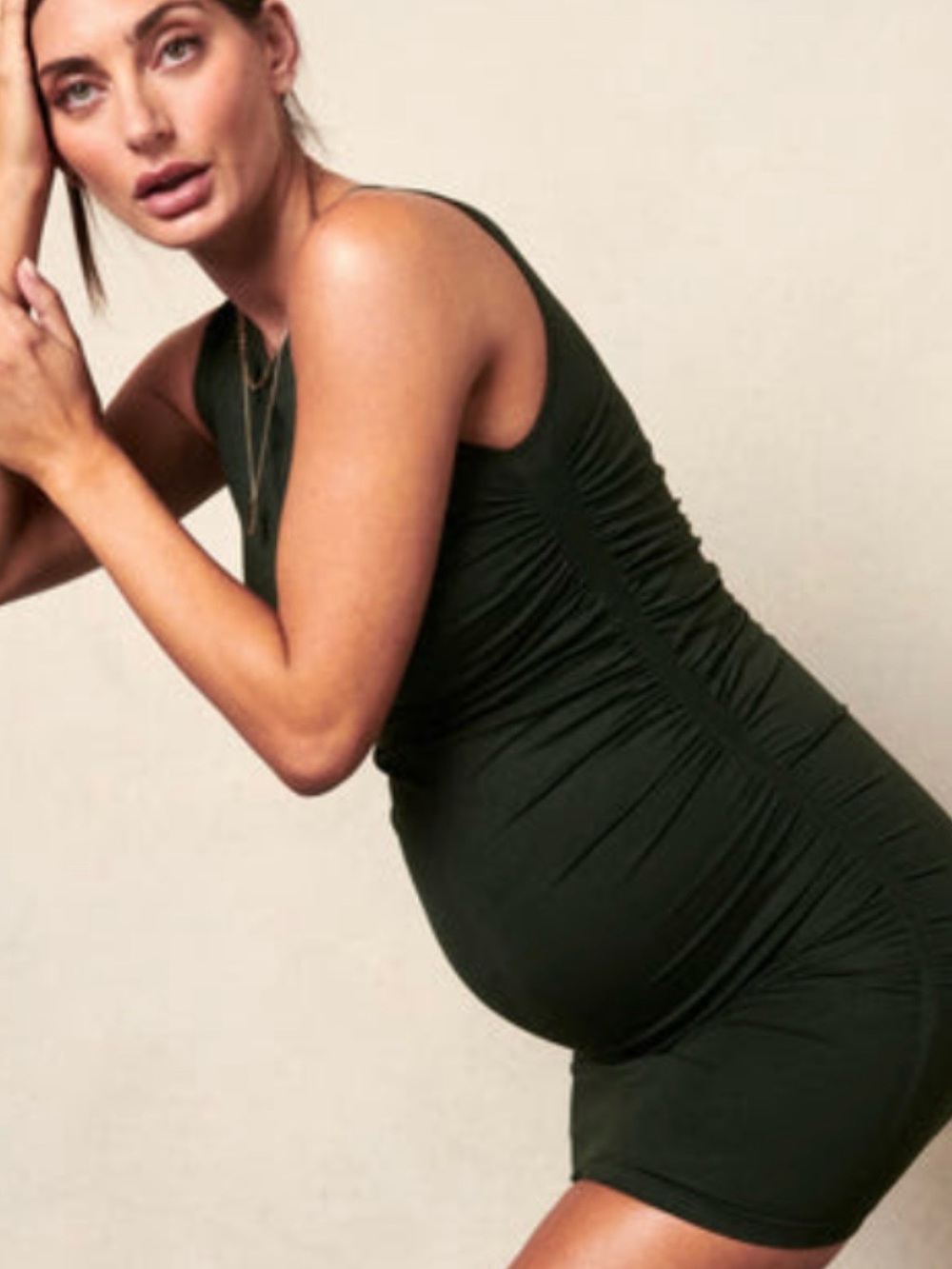 BLANQI Sleeveless Ruched Maternity Dress in Dark Green